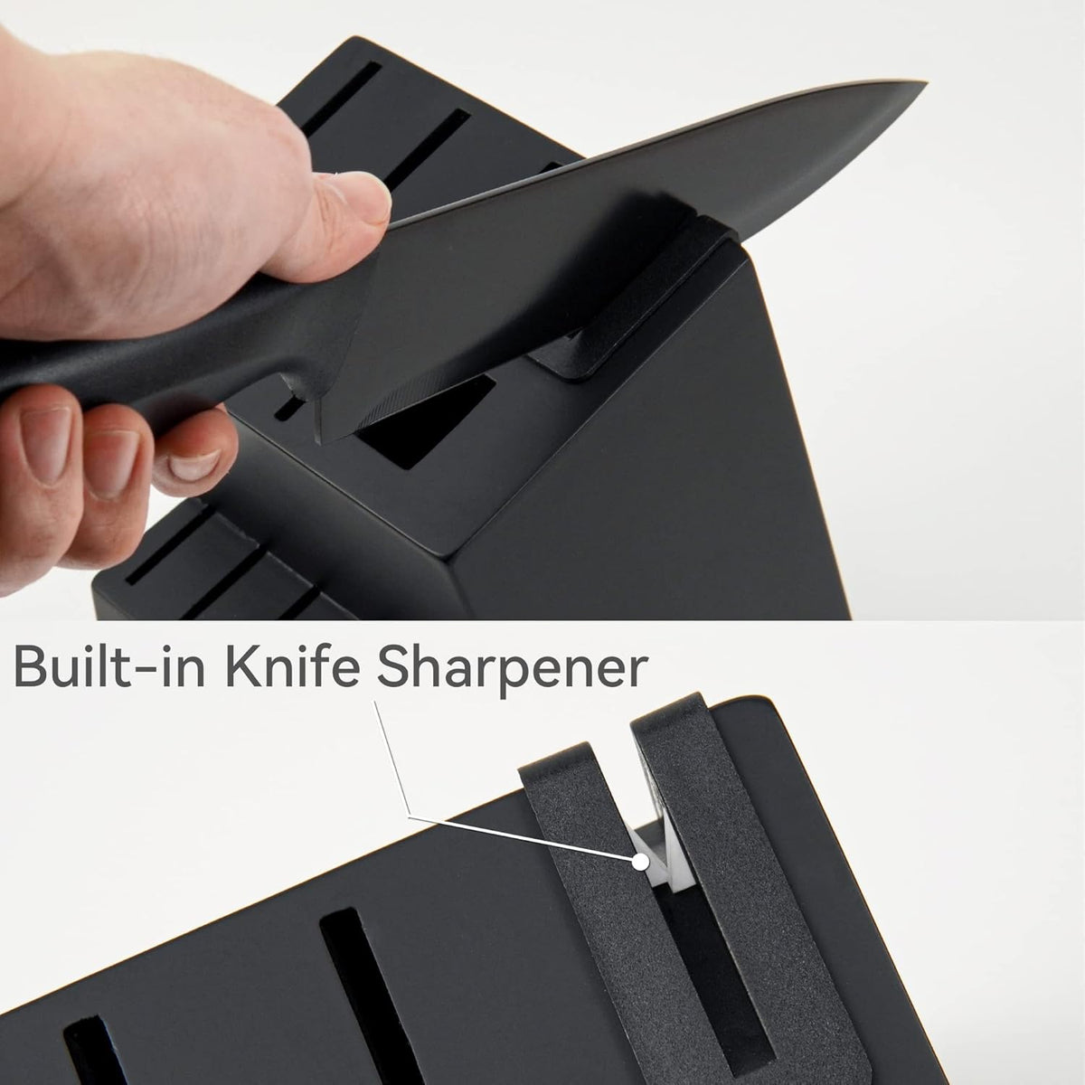 HUNTER.DUAL Knife Set, Dishwasher Safe Kitchen Knife Set with Block, 15 Pcs Black Kitchen Knife Sets with Block Self Sharpening, 6 Steak Knives, Black - PuriLite