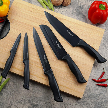 HUNTER.DUAL Knife Set, Dishwasher Safe Kitchen Knife Set with Block, 15 Pcs Black Kitchen Knife Sets with Block Self Sharpening, 6 Steak Knives, Black - PuriLite