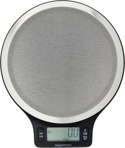 Amazon Basics Digital Kitchen Scale with LCD Display, Batteries Included, Weighs up to 11 pounds, Black and Stainless Steel - PuriLite