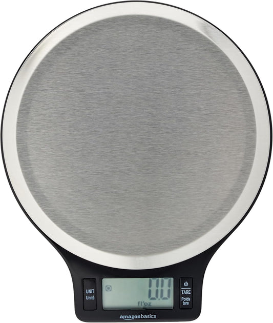 Amazon Basics Digital Kitchen Scale with LCD Display, Batteries Included, Weighs up to 11 pounds, Black and Stainless Steel - PuriLite