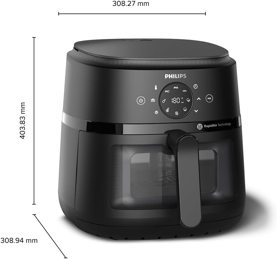 Philips Air Fryer 2000 Series 13-in-1 functions, 6.6 Quarts, Compact Design with Cooking Window, Black, (NA230/00) - PuriLite