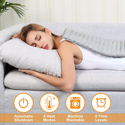 Heating Pad, Electric Heating Pad for Dry, Electric Heat Pad with Multiple Temp & Timer Settings, Auto Off(Silver Gray, 24‘’×12‘’) - PuriLite