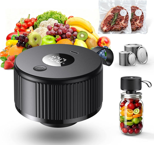 3-in-1 Electric Mason Jar Vacuum Sealer Kit for Wide Mouth and Regular Mouth Jars Food Containers and Bags One-Touch Automatic Sealing for Food Storage - PuriLite
