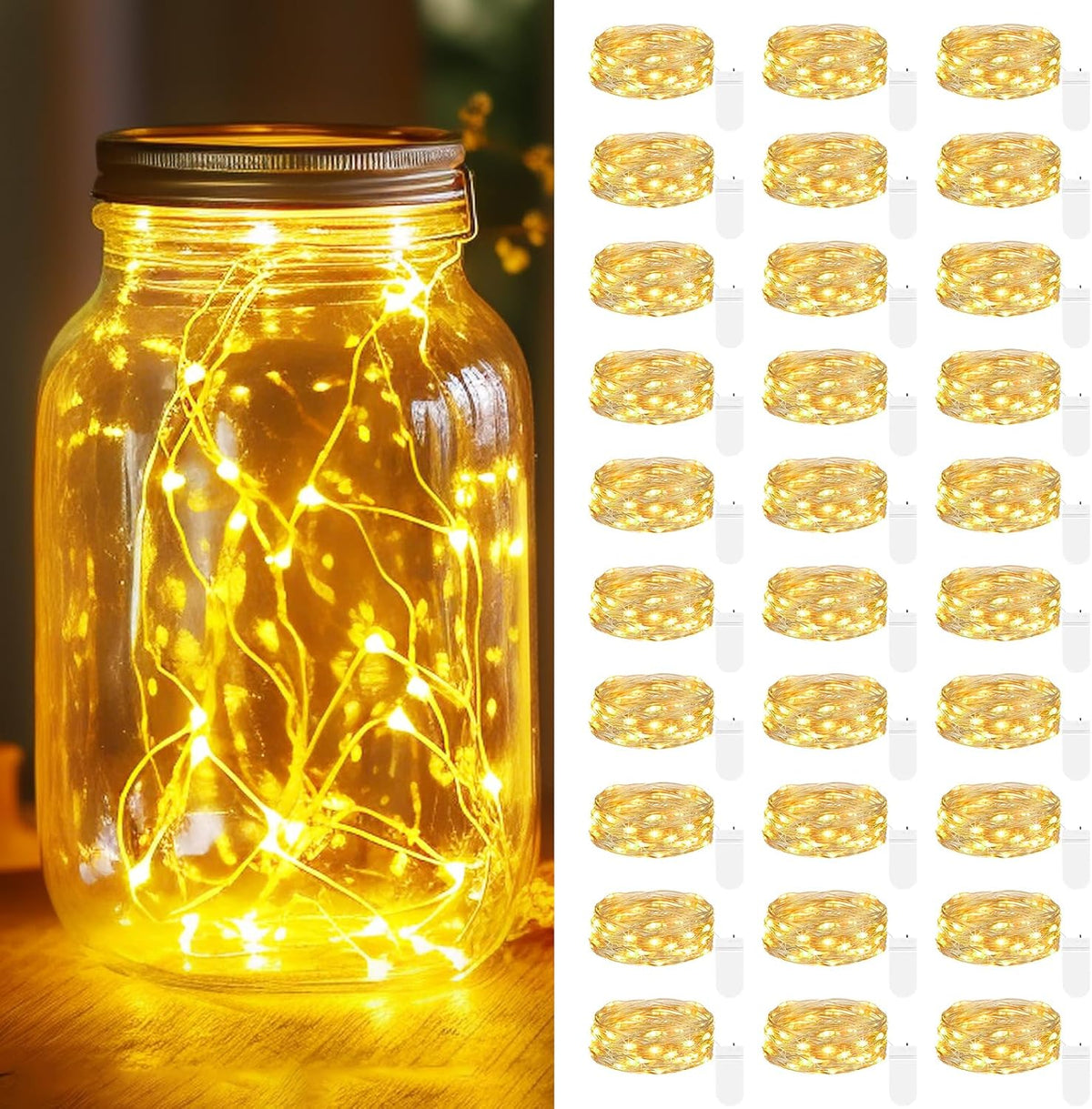 [ 30 Pack ] Fairy Lights Battery Operated String Lights 7 FT/20 LED Mini Twinkle Battery Lights Small Fairy Lights for Mason Jars Outdoor Party Christmas Bedroom Decor, Warm White - PuriLite