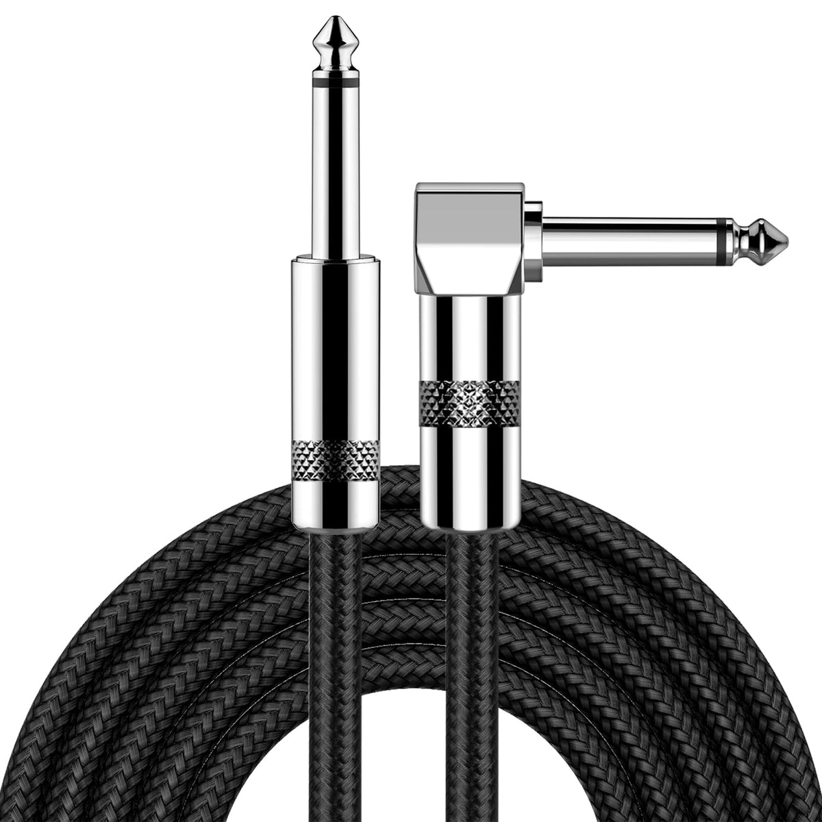 Guitar Cable 10ft New bee Electric Instrument Cable Bass AMP Cord for Electric Guitar, Bass Guitar, Electric Mandolin, Pro Audio (Right Angle to Straight, Black) - PuriLite