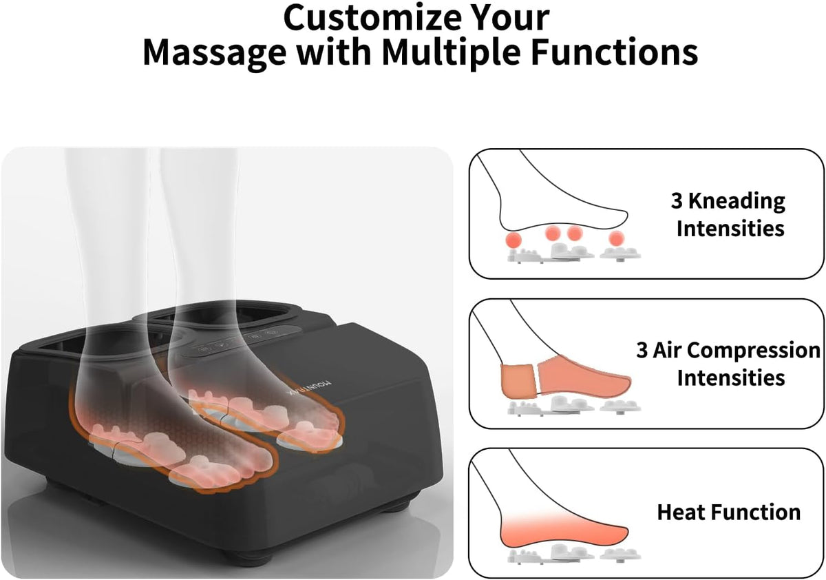 MOUNTRAX Foot Massager Machine with Heat, Gifts for Women Men, Shiatsu Foot Massager with Remote Control, Deep Kneading and Soothing Heat, Fits Feet Up to Men Size 12 (Black) - PuriLite