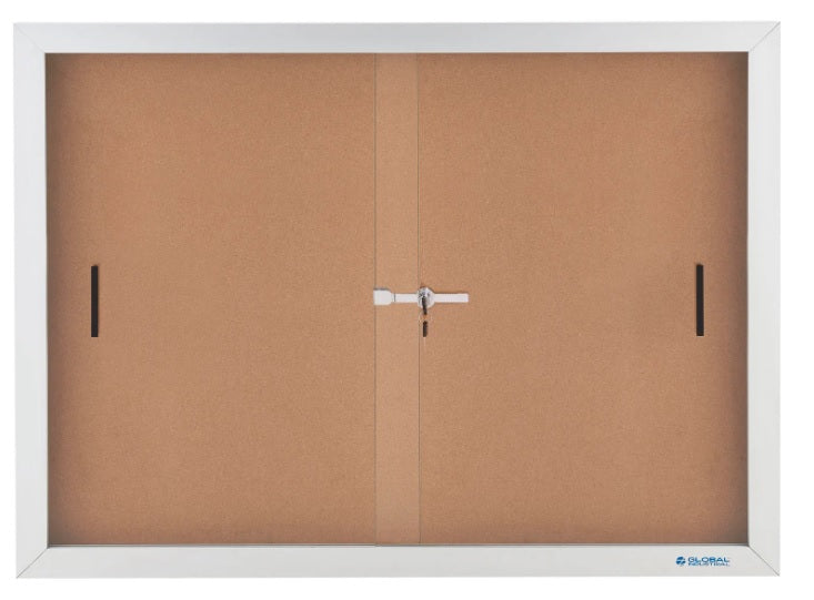 Global Industrial™ Enclosed Cork Bulletin Board with Sliding Doors, 72"W x 48"H - PuriLite