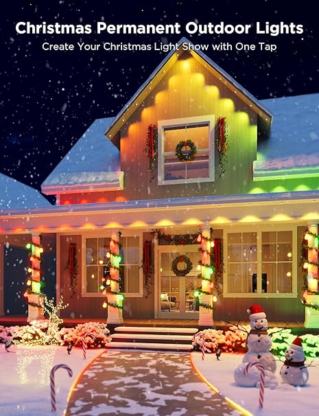 Govee Permanent Outdoor Lights, Smart RGBIC Outdoor Lights with 75 Scene Modes, 50ft with 36 LED Eaves Lights, IP67 Waterproof, for Christmas Decorations, Work with Alexa, Google Assistant - PuriLite