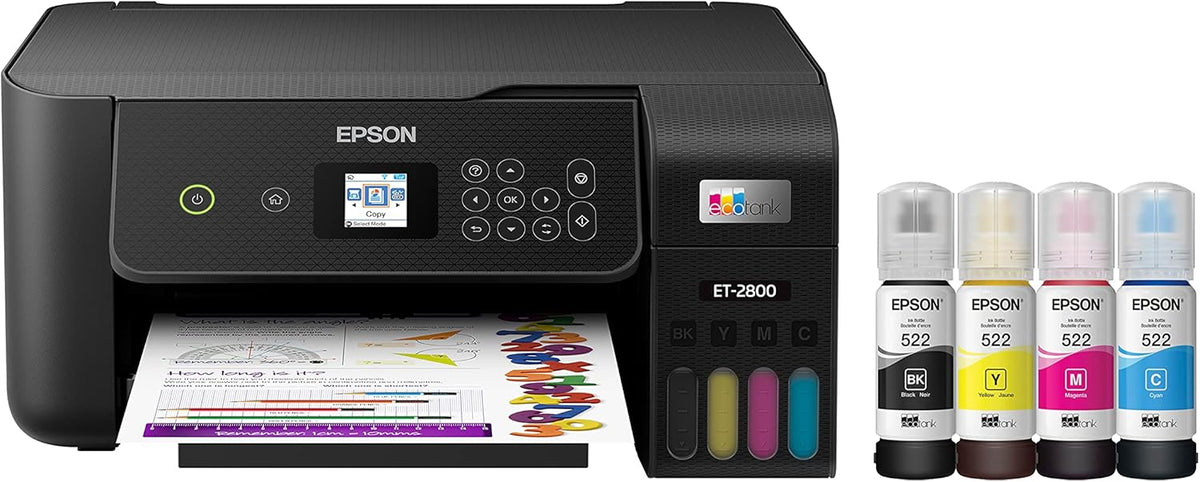 Epson EcoTank ET-2800 Wireless Color All-in-One Cartridge-Free Supertank Printer with Scan and Copy – The Ideal Basic Home Printer - Black - PuriLite