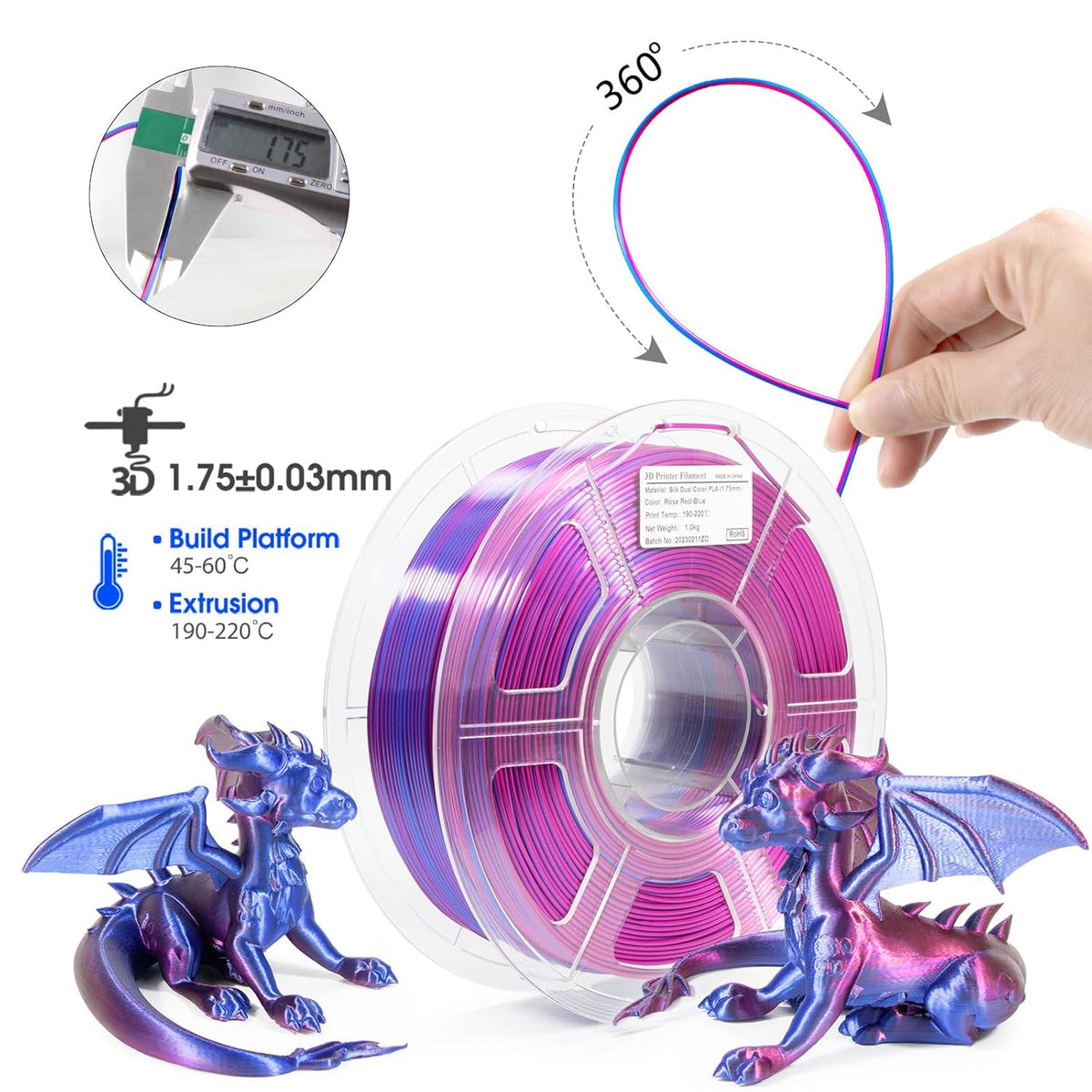 iSANMATE PLA 3D Printer Filament, PLA Filament 1.75mm Bundle Dual Color Filament Silk PLA, Dimensional Accuracy +/- 0.02 mm, 250g x 4 Pack - PuriLite