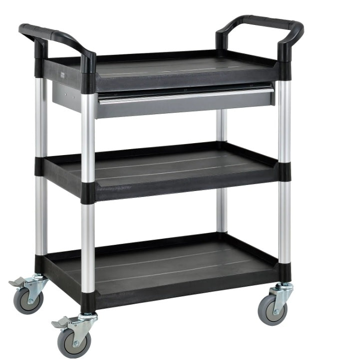 Global Industrial™ Utility Cart, 3 Shelves, 1 Drawer, 440 lb. Cap, 26"L x 17"W x 39"H, Black - PuriLite