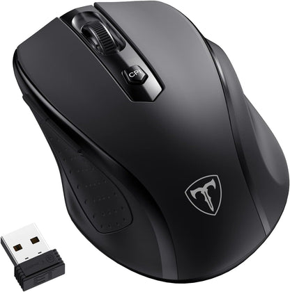 LODVIE Wireless Mouse for Laptop,2400 DPI Wireless Computer Mouse with 6 Buttons,2.4G Ergonomic USB Cordless Mouse,15 Months Battery Life Mouse for Laptop PC Mac Computer Chromebook MacBook-Black - PuriLite