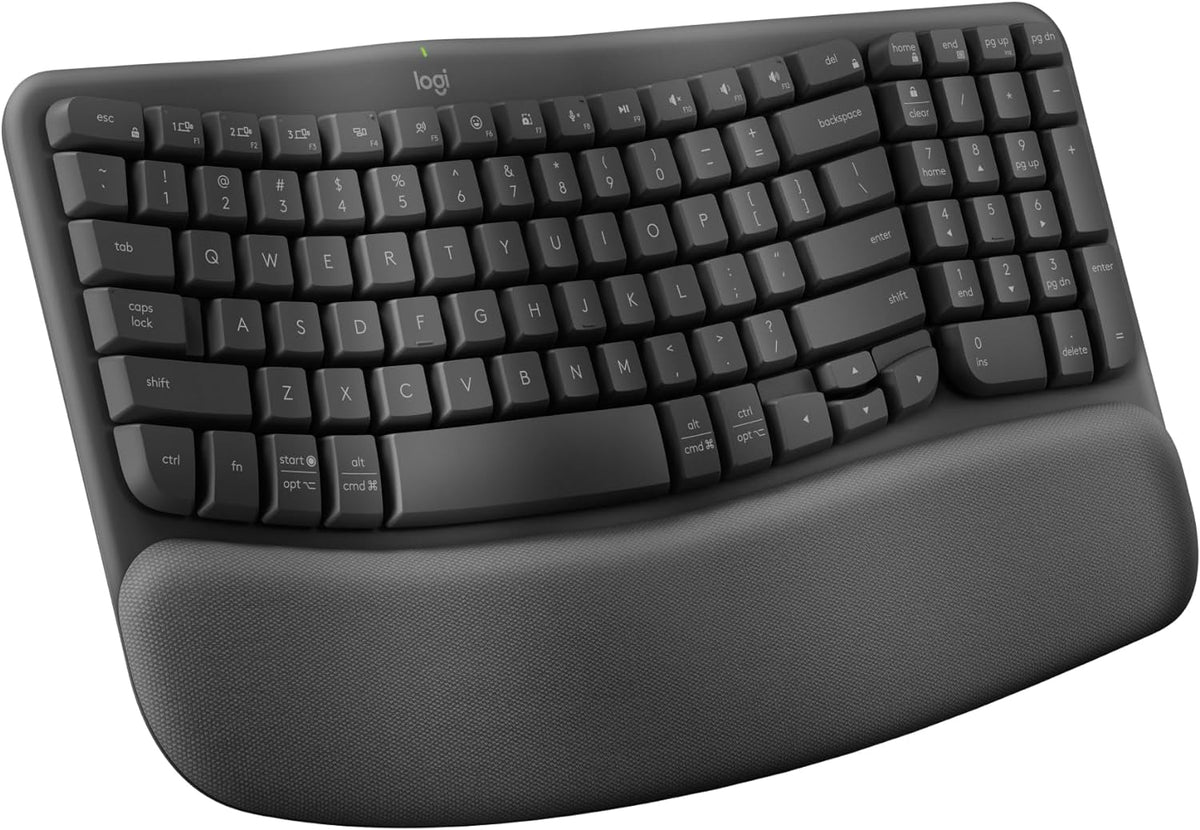 Logitech Wave Keys Wireless Ergonomic Keyboard with Cushioned Palm Rest, Comfortable Natural Typing, Easy-Switch, Bluetooth, Logi Bolt Receiver, for Multi-OS, Windows/Mac - Graphite - PuriLite