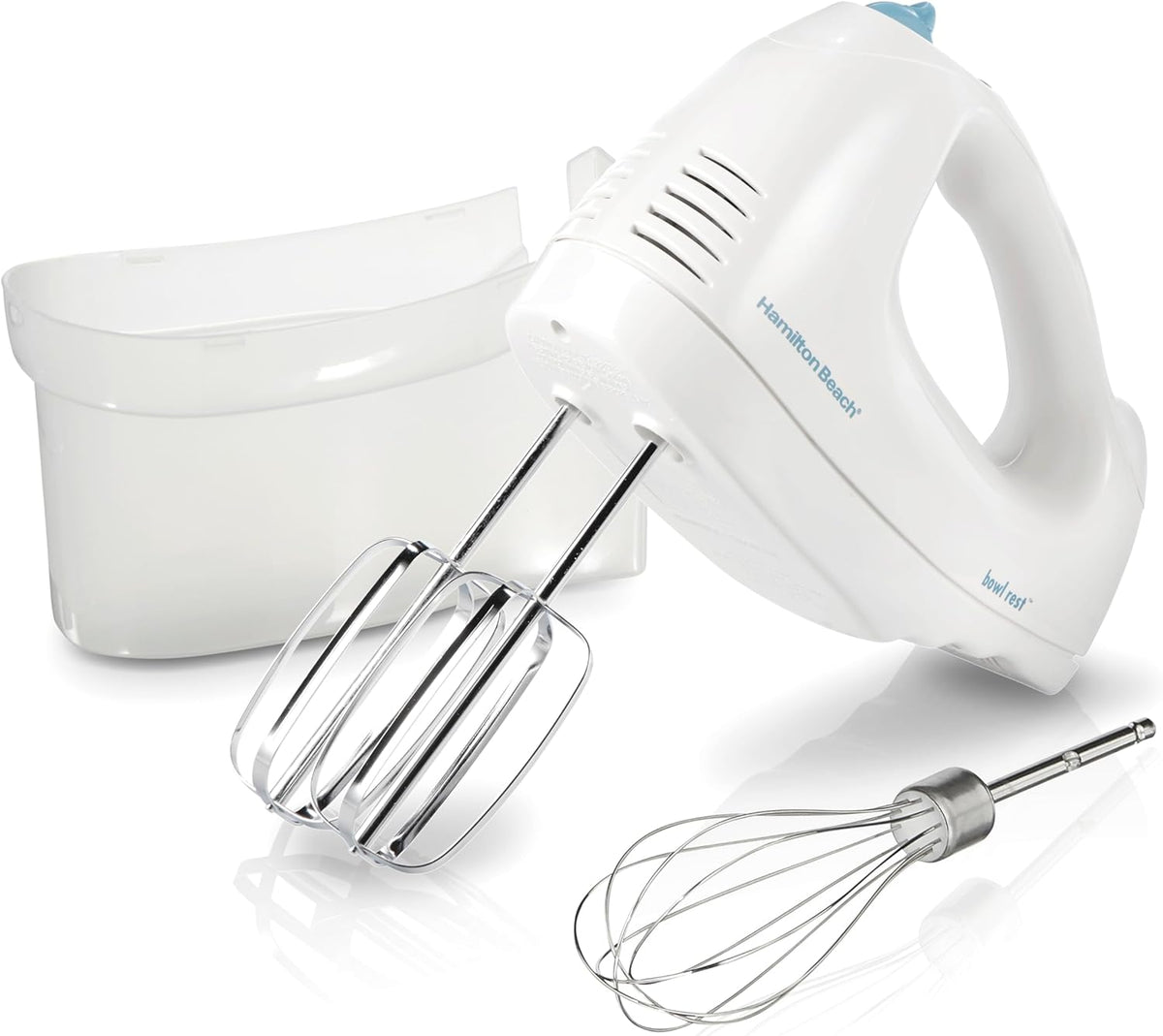 Hamilton Beach 6-Speed Electric Hand Mixer with Whisk, Traditional Beaters, Snap-On Storage Case, White - PuriLite