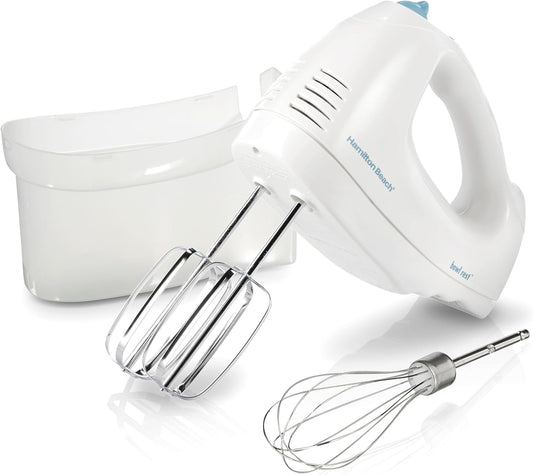 Hamilton Beach 6-Speed Electric Hand Mixer with Whisk, Traditional Beaters, Snap-On Storage Case, White - PuriLite