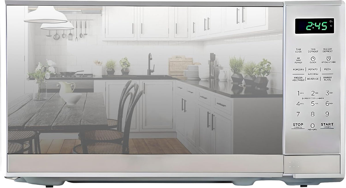 Total Chef Microwave Oven with Door Lock for Small Compact Space Cu.ft Digital Touchscreen Controls One-Touch Push-Button Opening Pre-Set Cooking Modes Silver Stainless Steel - PuriLite