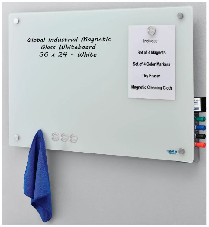 Global Industrial™ Magnetic Glass Whiteboard, 36"W x 24"H - PuriLite