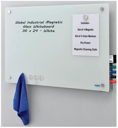Global Industrial™ Magnetic Glass Whiteboard, 36"W x 24"H - PuriLite