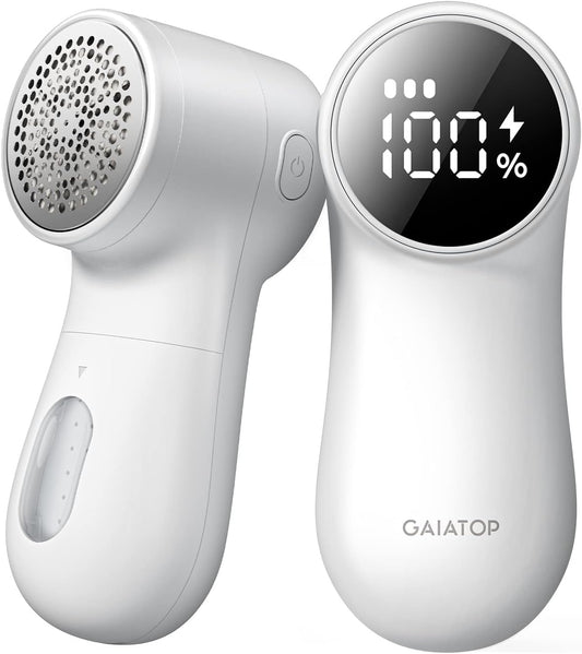 GAIATOP Fabric Shaver, Rechargeable Lint Remover Sweater Defuzzer, Intelligent Digital Display Lints Shaver Fuzzs Pills Bobbles Trimmer for Clothes and Furniture White(1 pcs) - PuriLite