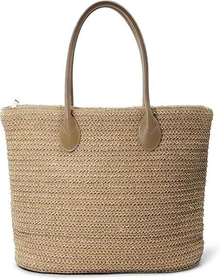 HOXIS Weekender Lightweight Synthetic Straw Shopper Tote Womens Shoulder Handbag - PuriLite