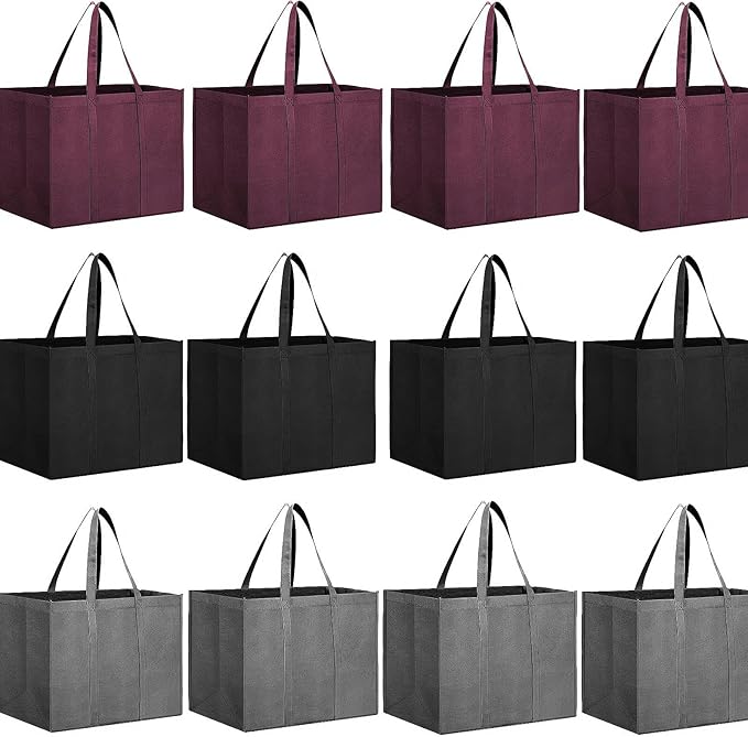 REGODI 12 Pack Reusable Grocery Bags, Eco-Friendly Foldable Shopping Bags with Long Handle - Heavy Duty Durable Produce Bags for Groceries - PuriLite