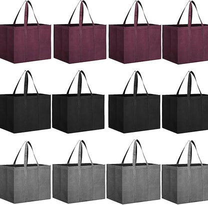 REGODI 12 Pack Reusable Grocery Bags, Eco-Friendly Foldable Shopping Bags with Long Handle - Heavy Duty Durable Produce Bags for Groceries - PuriLite