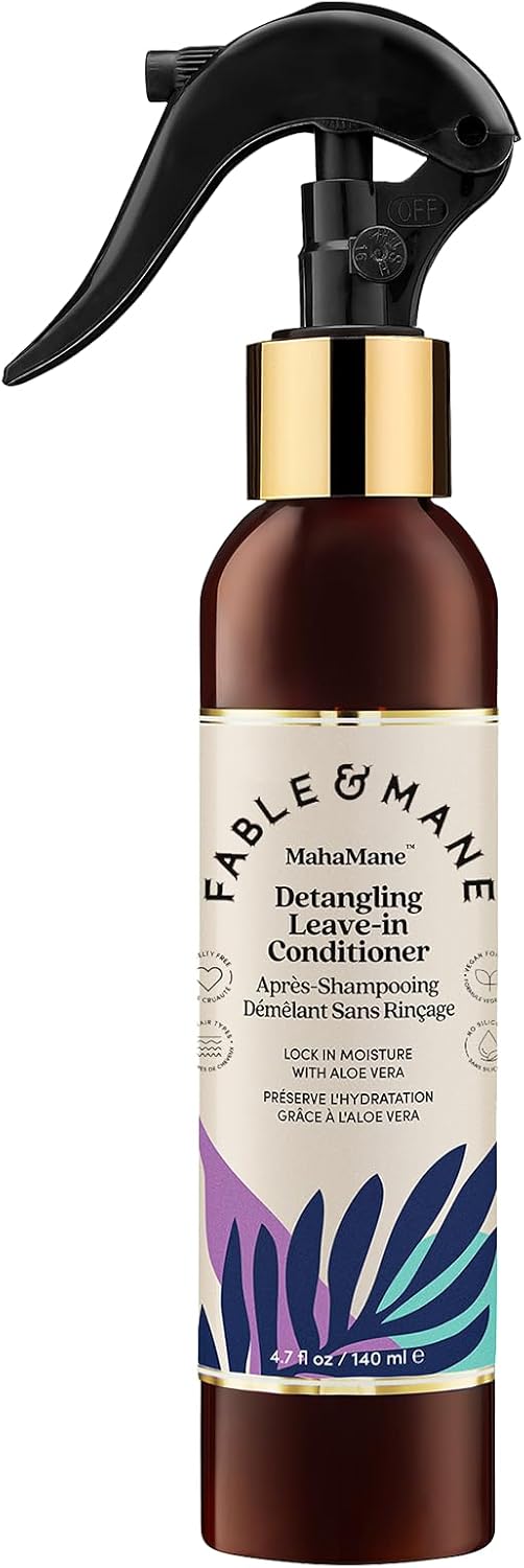 Fable & Mane Detangling Leave-In Conditioner, with UV Heat Protection for Smooth, Hydrated, Tangle-free Hair. Enriched with Aloe Vera (4.7 fl oz / 140ml) - PuriLite