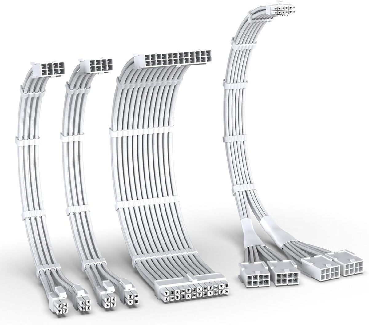 EZDIY-FAB PCIE 5.0 12VHPWR Sleeved Cable Kit, PC 16AWG Power Supply Cable Extension, 24PIN-ATX/(4+4) PIN-EPS/(12+4) PIN to 4X 8 PIN PCIE- RTX4090/4080/4070Ti Extension Cable-Pure White - PuriLite