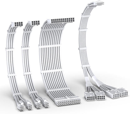 EZDIY-FAB PCIE 5.0 12VHPWR Sleeved Cable Kit, PC 16AWG Power Supply Cable Extension, 24PIN-ATX/(4+4) PIN-EPS/(12+4) PIN to 4X 8 PIN PCIE- RTX4090/4080/4070Ti Extension Cable-Pure White - PuriLite