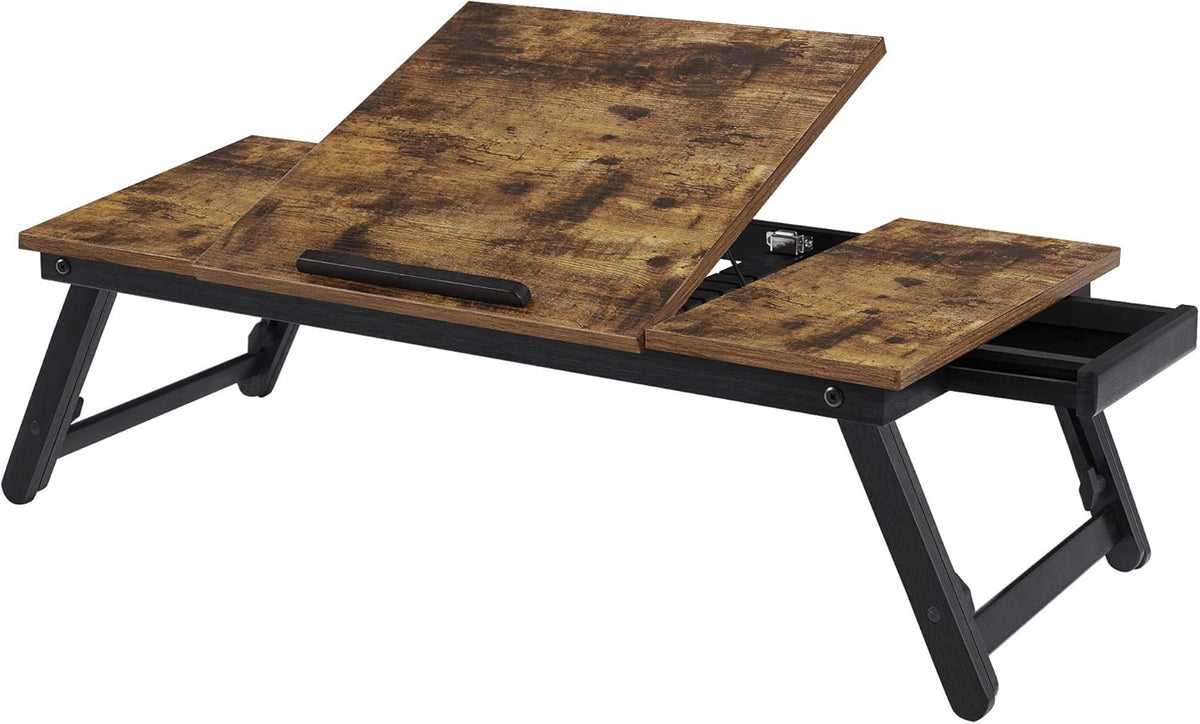 SONGMICS Laptop Desk, Bed Sofa Breakfast Tray, Adjustable Tilt Top, Rustic Dark Brown ULLD110B01 - PuriLite