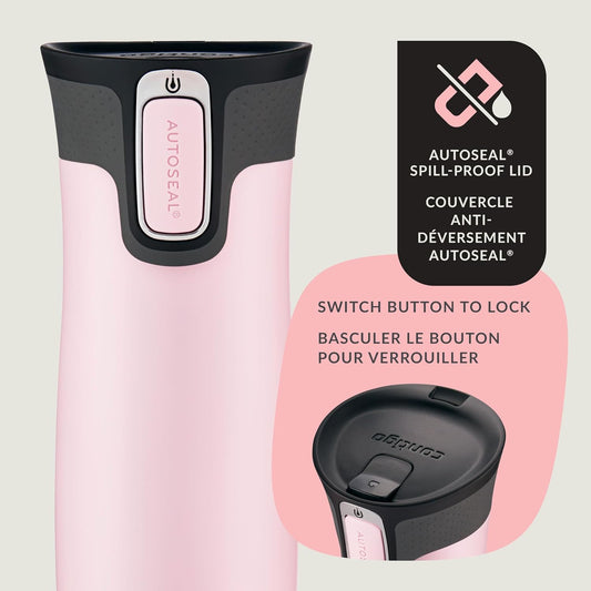 Contigo West Loop 2.0 Stainless Steel Travel Mug with Spill-Proof Lid, Vacuum-Insulated Reusable Cup for Coffee and Tea, Millenial Pink, 16 oz (473 mL) - PuriLite
