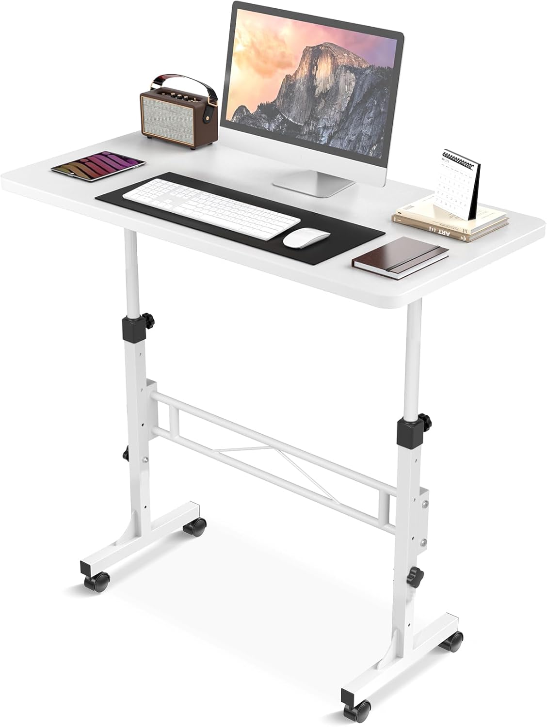 Amztabler Small Standing Desk Adjustable Height, Mobile Stand Up Desk with Wheels, 32 Inch Portable Rolling Desks for Walking Pad Treadmill White1 - PuriLite