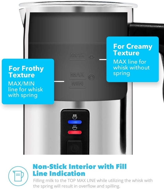 Zeppoli Milk Frother and Warmer - Electric Milk Steamer and Heater Automatic | Great as a Latte Frother and Cappuccino Maker for Coffee,Oat Milk and Hot Chocolate | Mousseur a lait Foamer with Scraper - PuriLite