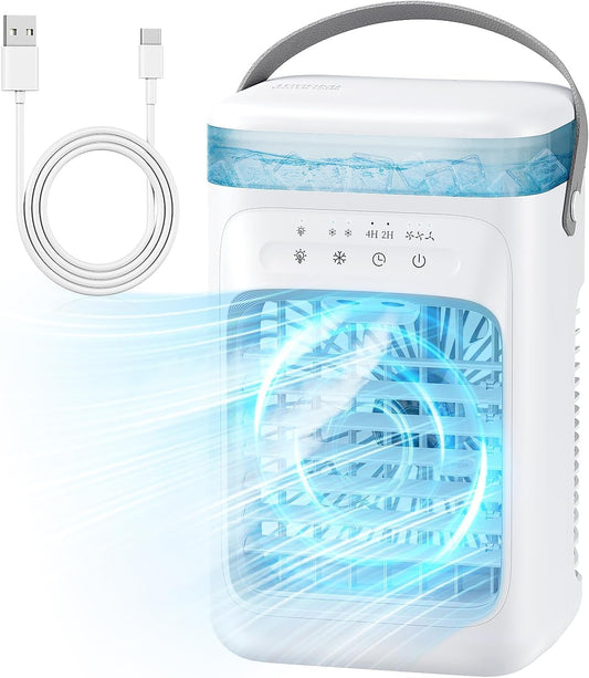 Portable Air Conditioners, Personal Mini Air Cooler Cooling Fan with 3 Wind Speeds, 1000ml Evaporative Air Conditioner (White) - PuriLite