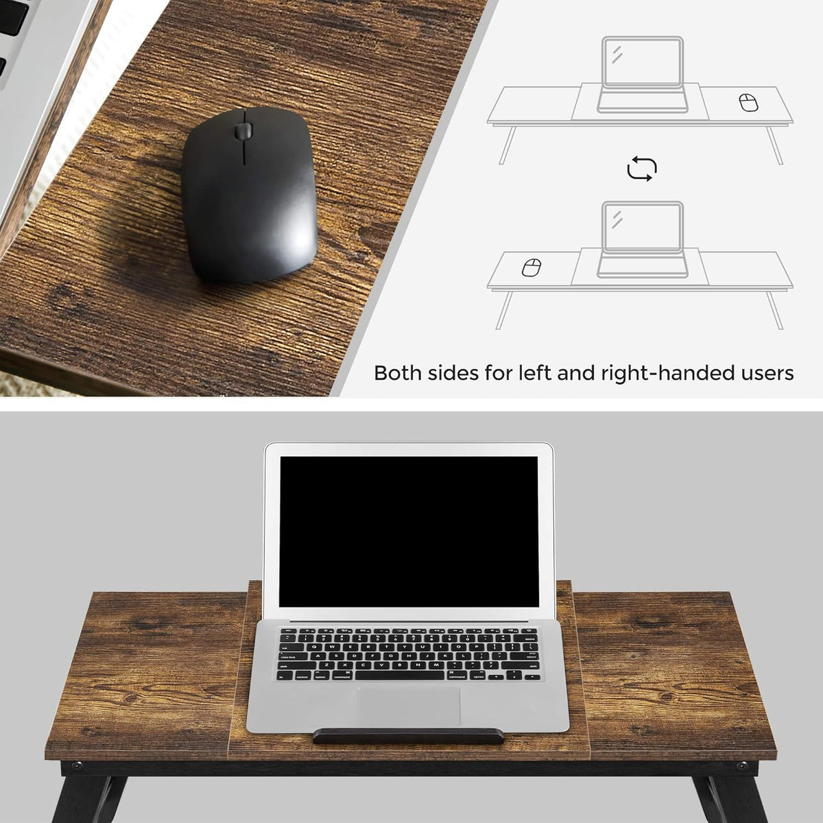 SONGMICS Laptop Desk, Bed Sofa Breakfast Tray, Adjustable Tilt Top, Rustic Dark Brown ULLD110B01 - PuriLite