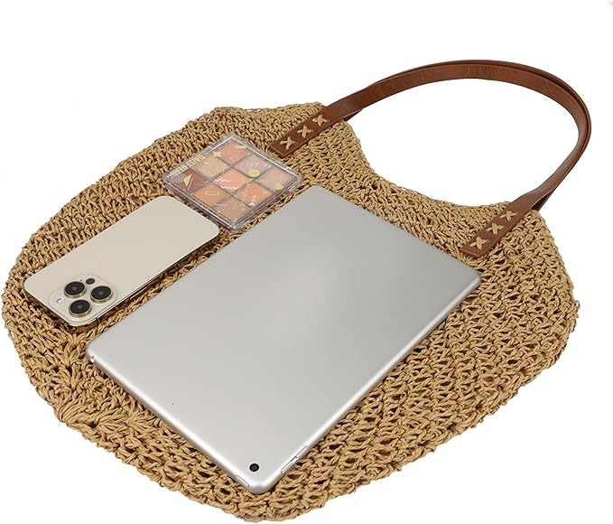 Womens Large Straw Tote Bag Handmade Woven Beach Shoulder Bag Top Handle Purse for Summer - PuriLite