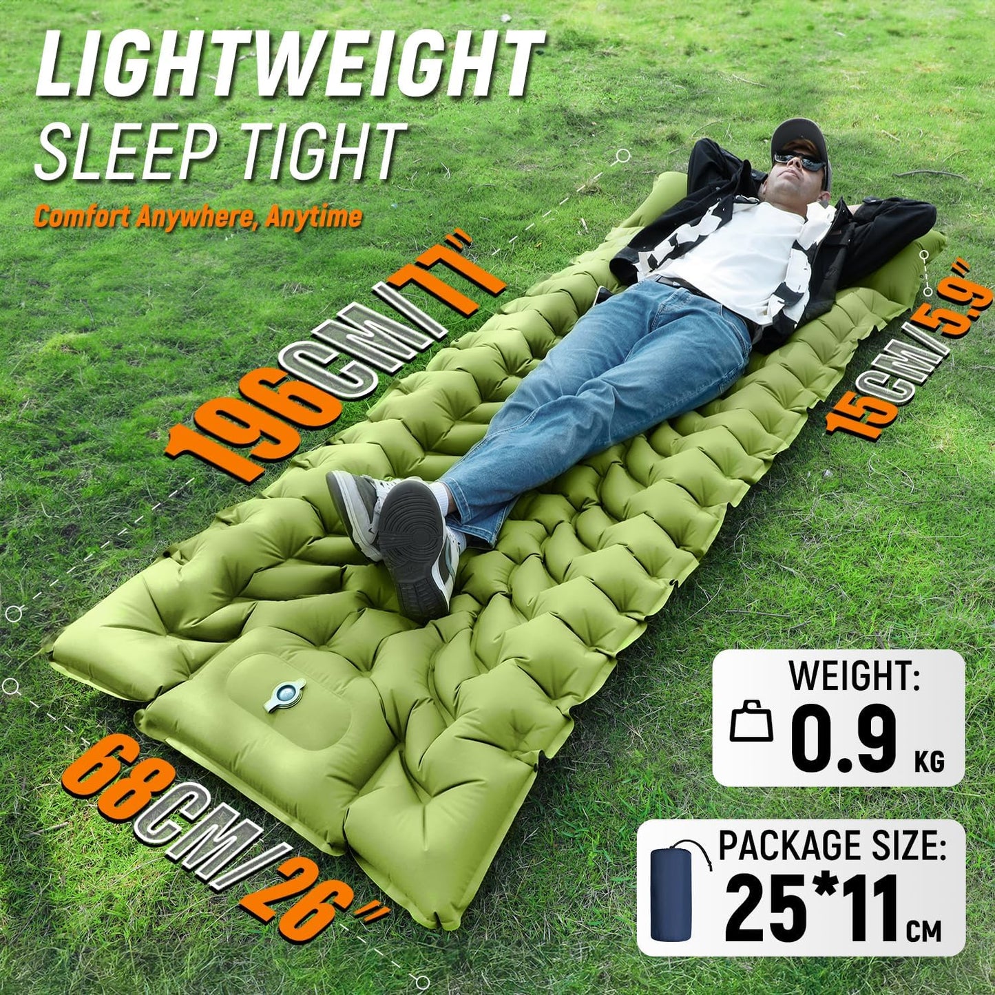 Myslop Camping Sleeping Pad,Self Inflating Sleeping Pad with Pillow Built-in Foot Pump Portable Inflatable Sleeping Pads Compact for Outdoor Camping, Backpacking,Hiking,Tents - PuriLite