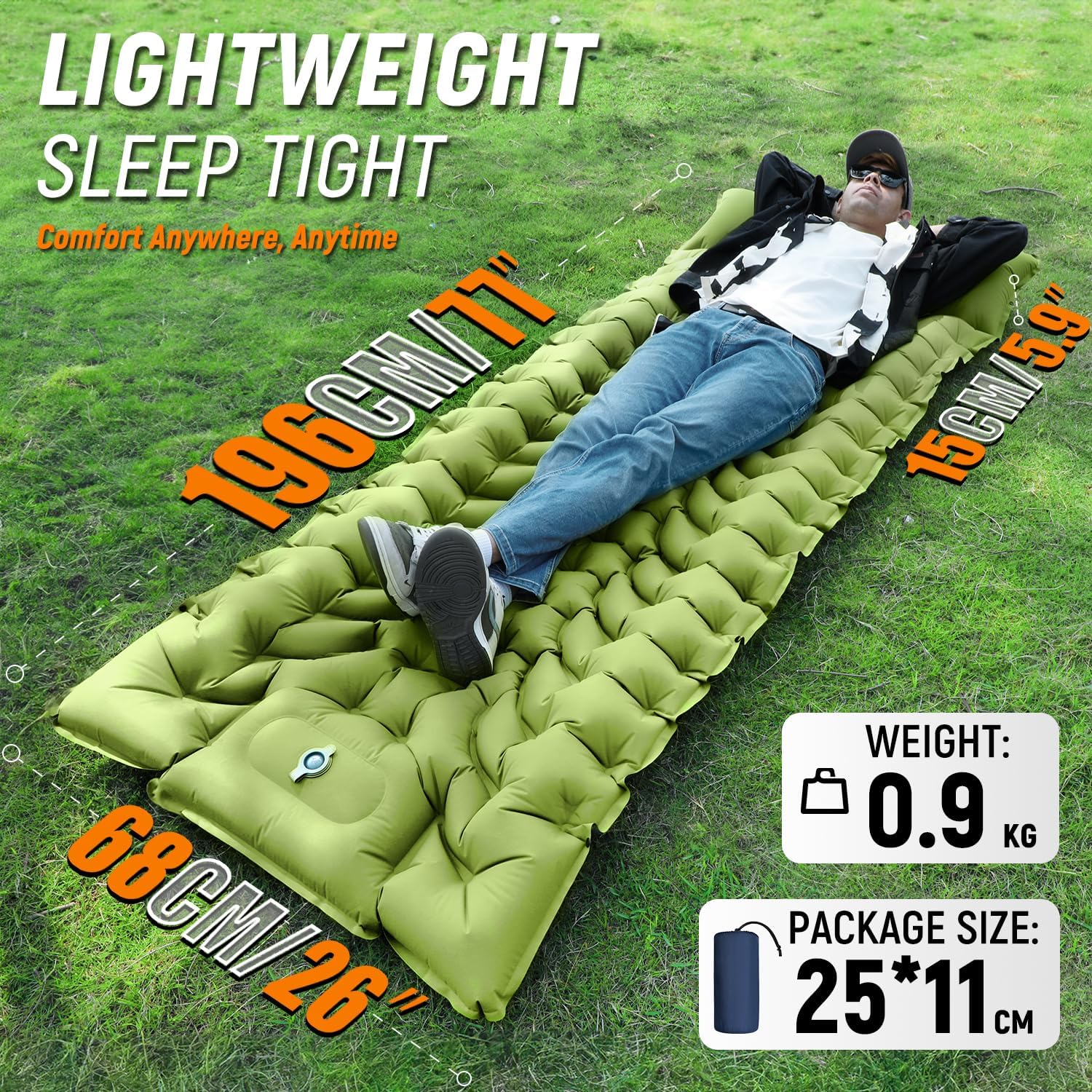 Myslop Camping Sleeping Pad,Self Inflating Sleeping Pad with Pillow Built-in Foot Pump Portable Inflatable Sleeping Pads Compact for Outdoor Camping, Backpacking,Hiking,Tents - PuriLite