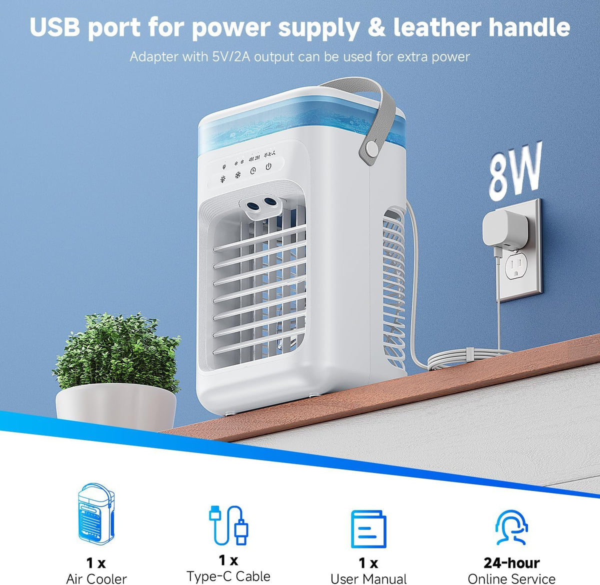 Portable Air Conditioners, Personal Mini Air Cooler Cooling Fan with 3 Wind Speeds, 1000ml Evaporative Air Conditioner (White) - PuriLite