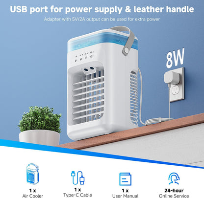 Portable Air Conditioners, Personal Mini Air Cooler Cooling Fan with 3 Wind Speeds, 1000ml Evaporative Air Conditioner (White) - PuriLite