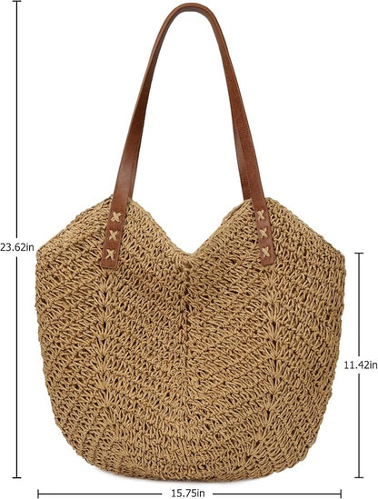 Womens Large Straw Tote Bag Handmade Woven Beach Shoulder Bag Top Handle Purse for Summer - PuriLite