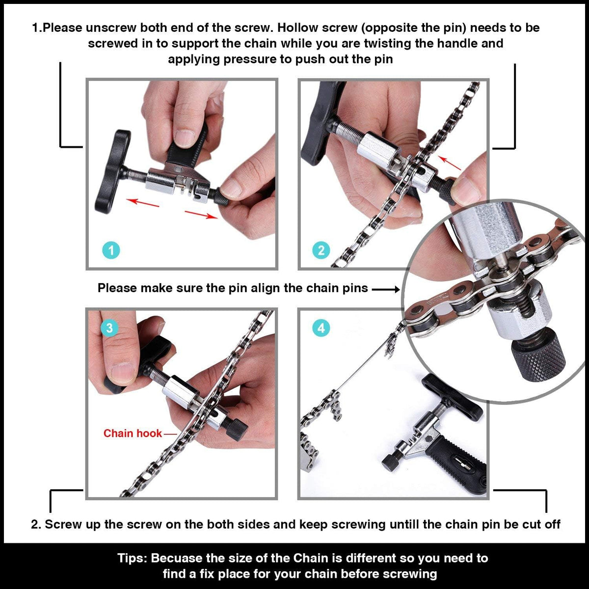 Oumers Universal Bike Chain Tool with Chain Hook, Road and Mountain Bicycle Repair Tool, Bike Chain Splitter Cutter Breaker, Bicycle Remove and Installing - PuriLite