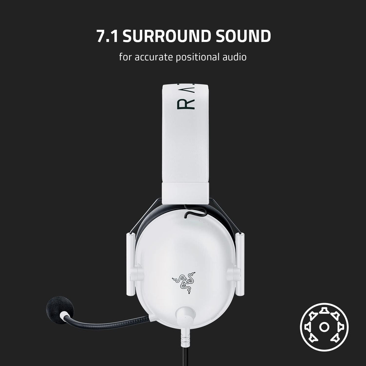 Razer BlackShark V2 X Gaming Headset: 7.1 Surround Sound - 50mm Drivers - Memory Foam Cushion - for PC, Mac, PS4, PS5, Switch - 3.5mm Audio Jack - White - PuriLite