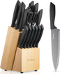 D.Perlla Knife Set, 15-Piece Kitchen Knife Set with Wooden Block, High Carbon Stainless Steel Knife Block Set with BO Oxidation Technology, Anti-Rusting & Anti-Corrosion Cutlery Knife Set - PuriLite