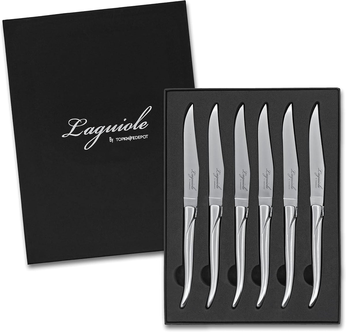 TopKnife Laguiole Forged Steak Knife Set (Set of 6) – Stainless Steel Handle - Gift Box Included - PuriLite