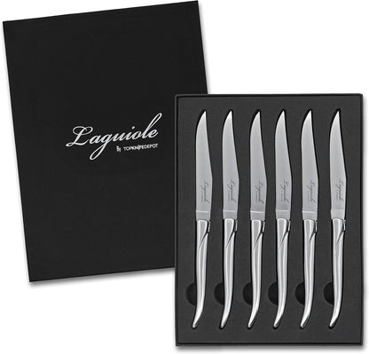 TopKnife Laguiole Forged Steak Knife Set (Set of 6) – Stainless Steel Handle - Gift Box Included - PuriLite