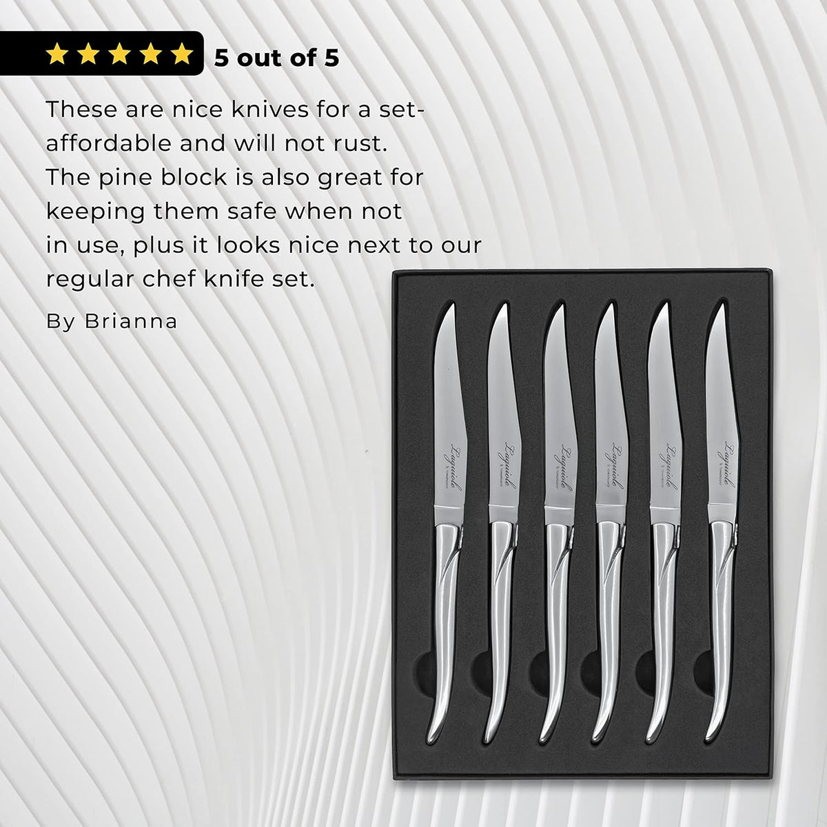 TopKnife Laguiole Forged Steak Knife Set (Set of 6) – Stainless Steel Handle - Gift Box Included - PuriLite