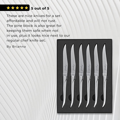 TopKnife Laguiole Forged Steak Knife Set (Set of 6) – Stainless Steel Handle - Gift Box Included - PuriLite