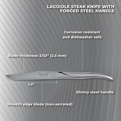 TopKnife Laguiole Forged Steak Knife Set (Set of 6) – Stainless Steel Handle - Gift Box Included - PuriLite