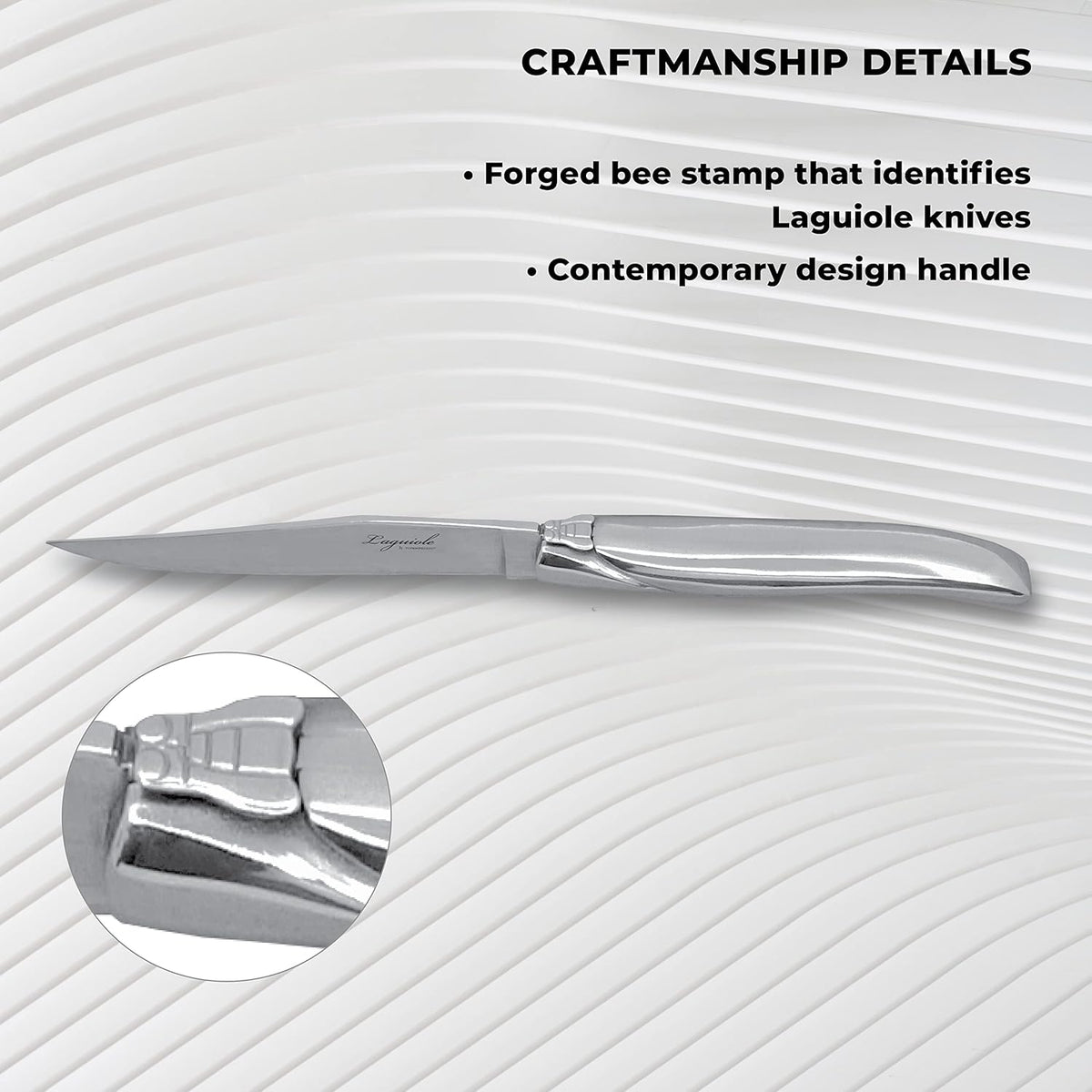 TopKnife Laguiole Forged Steak Knife Set (Set of 6) – Stainless Steel Handle - Gift Box Included - PuriLite